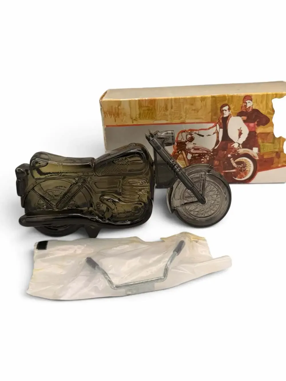 Vintage Avon Island Lime After Shave Glass Motorcycle Decanter in Box